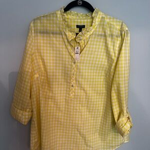 Ladies Yellow Gingham blouse Talbots